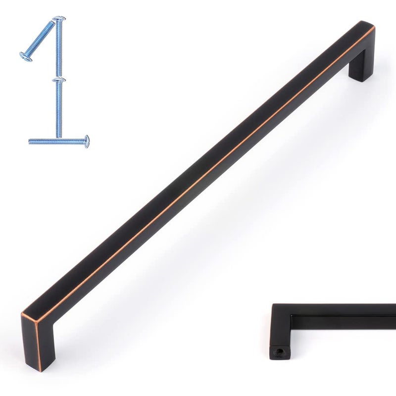 KOOFIZO Solid Square Bar Cabinet Handle - Oil Rubbed Bronze Furniture Pull, 7.6 Inch/192mm Screwhole Distance, 1-Piece for Kitchen Cupboard Door, Bedroom Dresser Drawer, Bathroom Wardrobe Hardware - Image 1